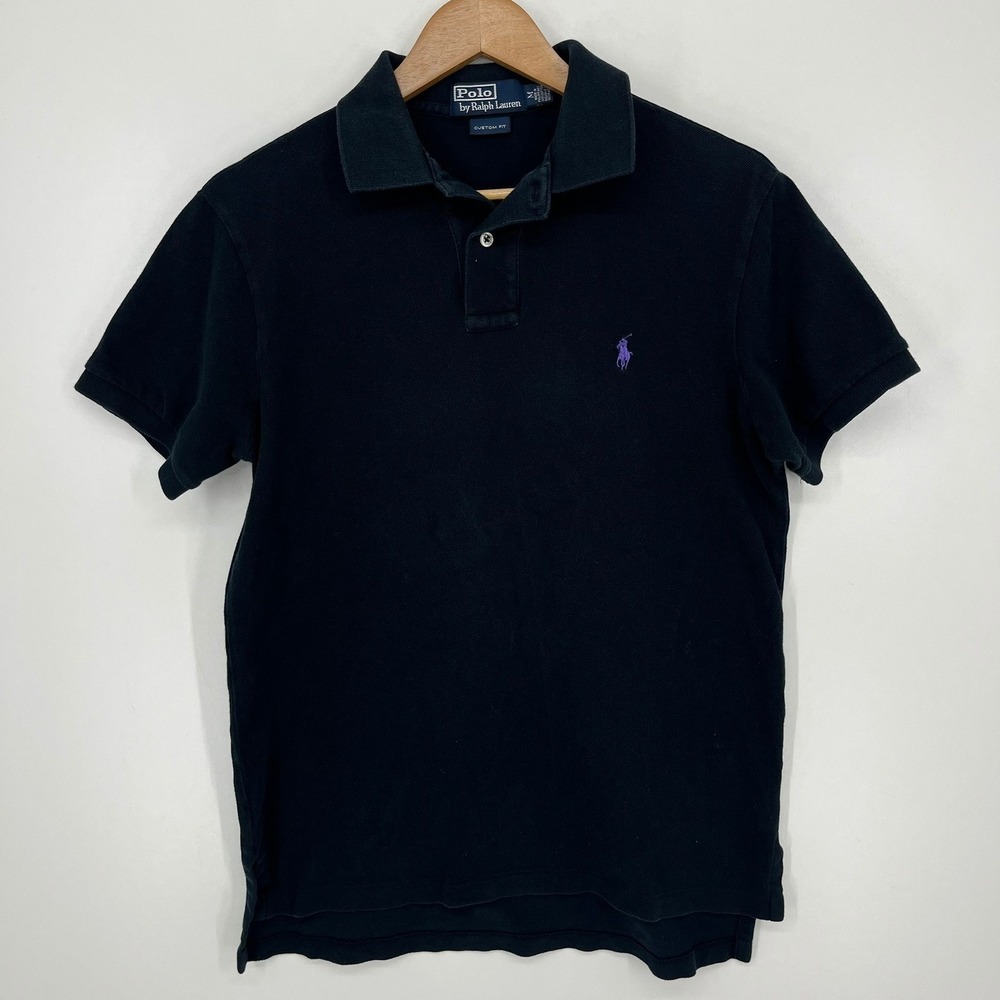 Polo Ralph Lauren Mens Custom Fit Black Polo Shirt Purple Pony Size M